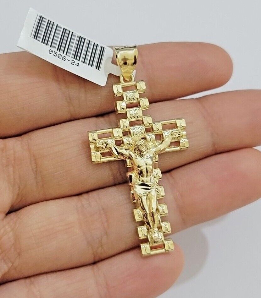 10k Gold Milano Rope Chain Jesus Cross Charm Pendant Set 18 - 24'' Inches Necklace - GoldenlinQ